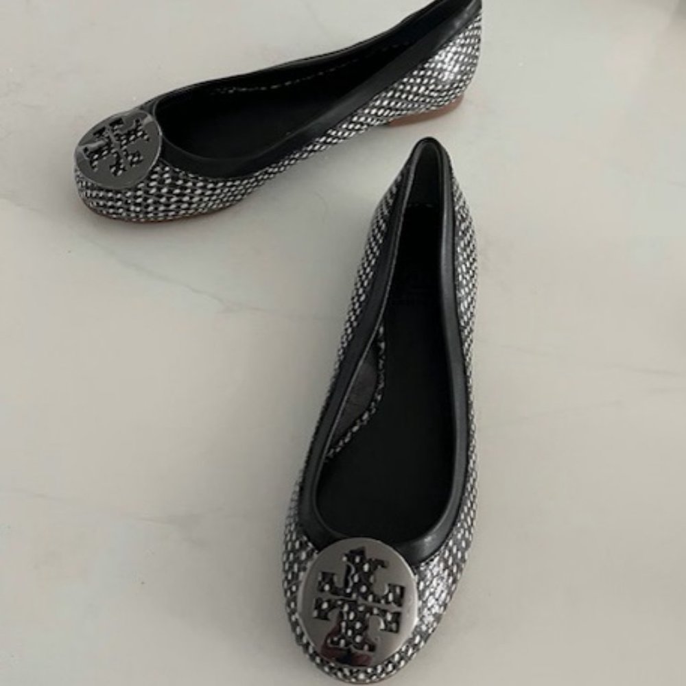 Tory Burch Black and White Spotted Flats